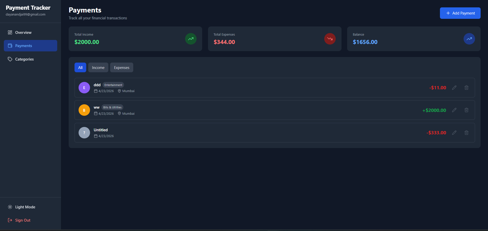 Payment Tracker - Full Stack Financial Management Website
